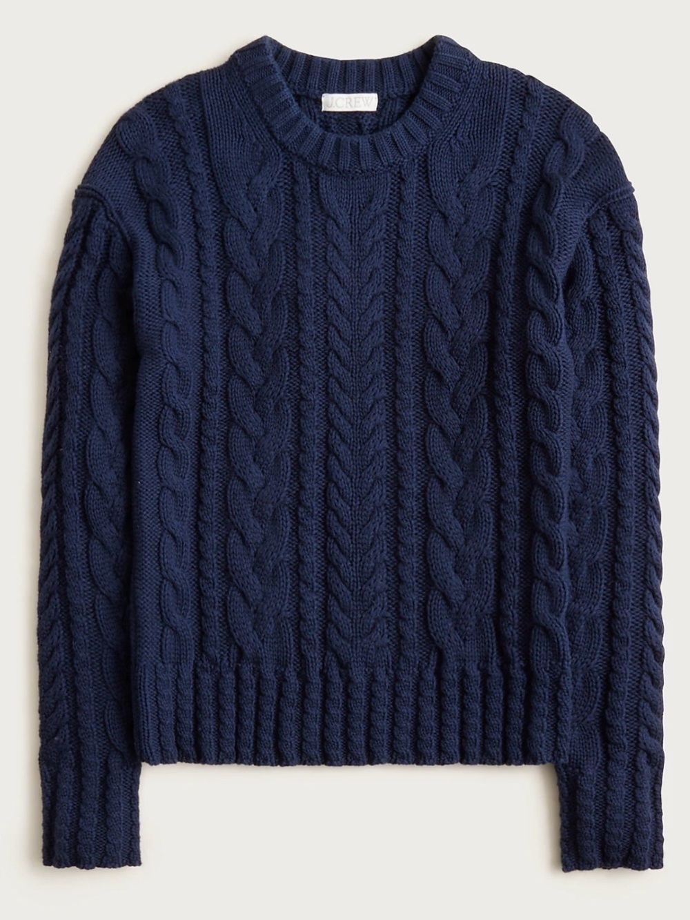 J. Crew Navy Cable Knit Off-the-Shoulder Sweater